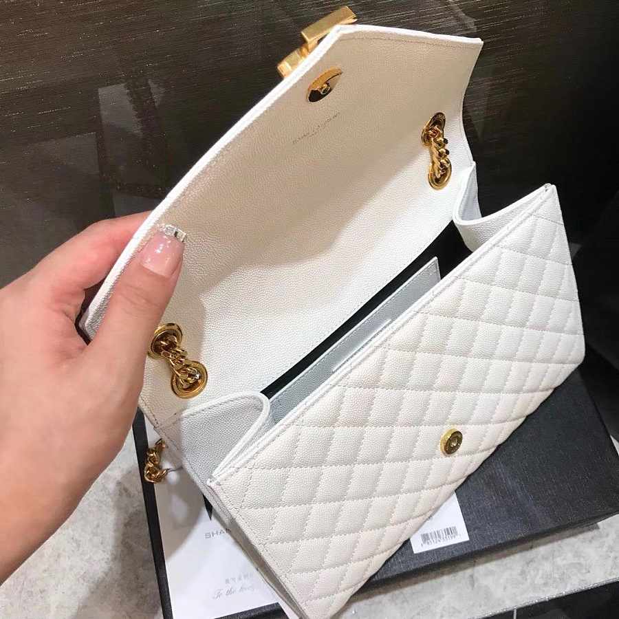 YSL Envelope Medium White Grain Leather 24x17.5x6 cm