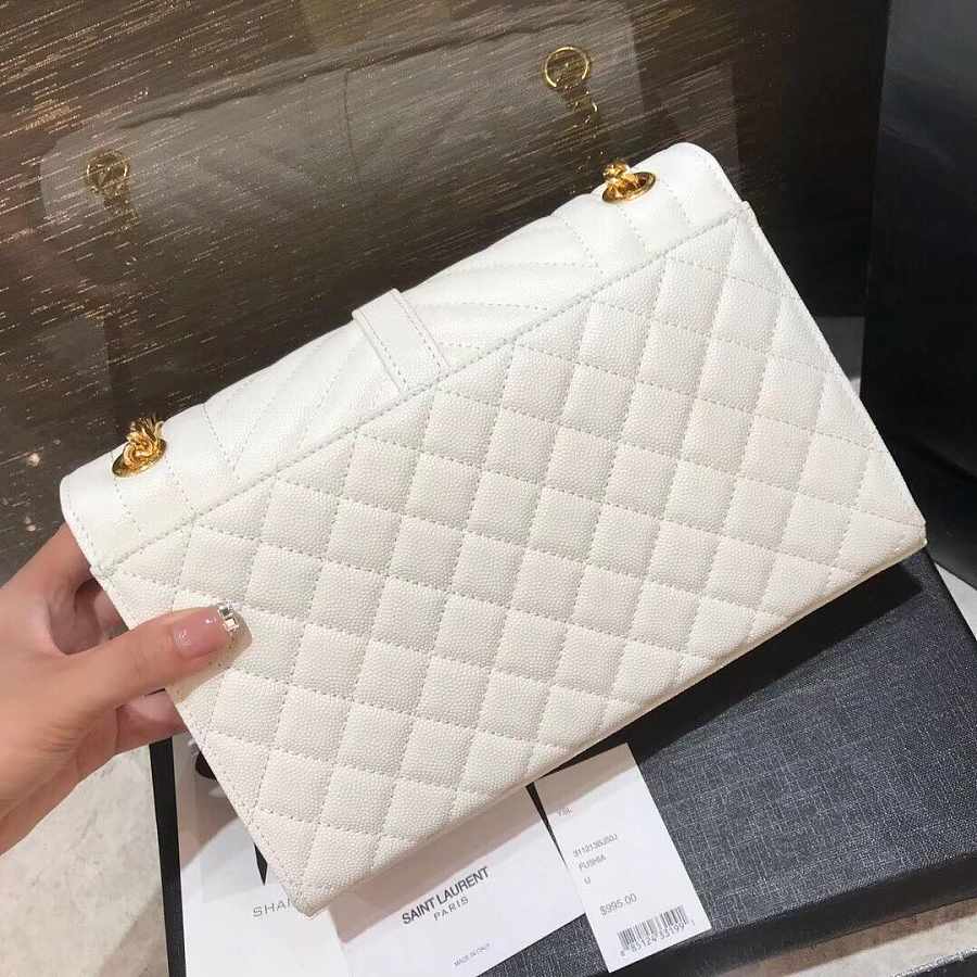 YSL Envelope Medium White Grain Leather 24x17.5x6 cm