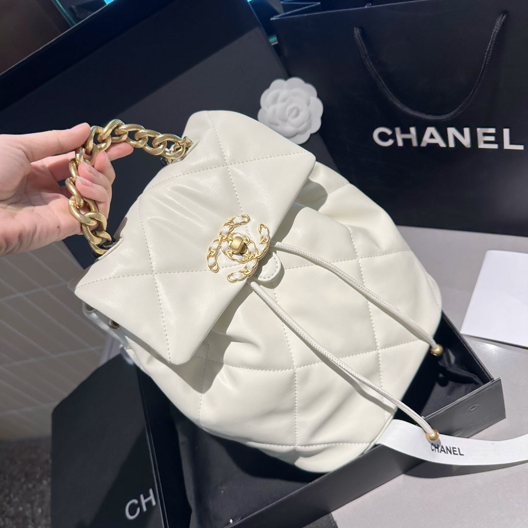 CHANEL Lambskin Quilted Backpack White